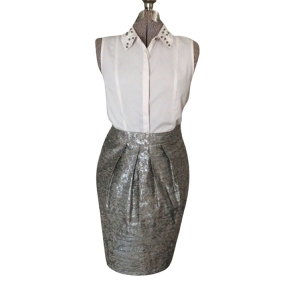 JONES New York Silver Metallic Pencil Skirt - Picture 10 of 12